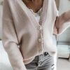 Clothing Azzlee Sweater & Cardigans | White Casual V-Neck Buttons Long Sleeve Sweater Cardigan