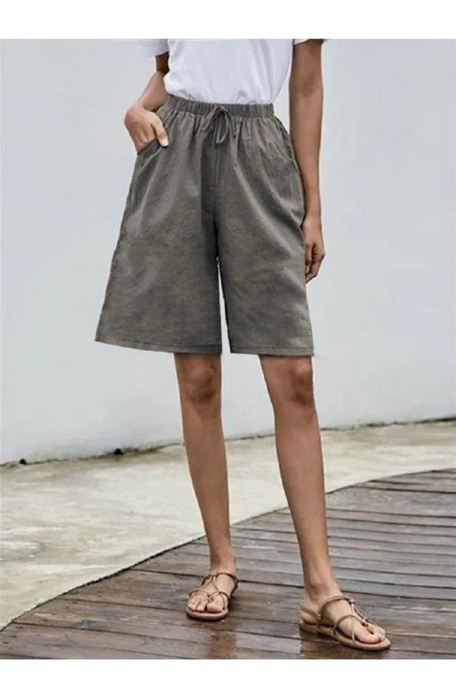 Clothing Azzlee Pants | Casual Solid Short Pants With Pockets Deep Gray