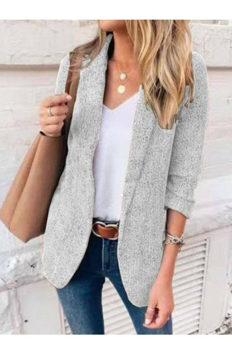 Clothing Azzlee Jackets | Unique Plain Long Sleeve Blazer Jacket Gray