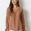 Clothing Azzlee Blouse & Shirts | Casual Summer Long Sleeve V-Neck Spot Printed Blouse Camel