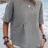 Clothing Azzlee Blouse & Shirts | Casual Round Neck Solid Short Sleeve Blouse Grey