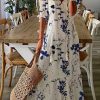 Clothing Azzlee Maxi Dresses | V Neck Blue Floral Loose Casual Maxi Dress White