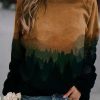 Clothing Azzlee Sweatshirt & Hoodies | Casual Graphic Tops Round Neck Long Sleeve Mountain Printed Sweatshirts Yellowish Brown