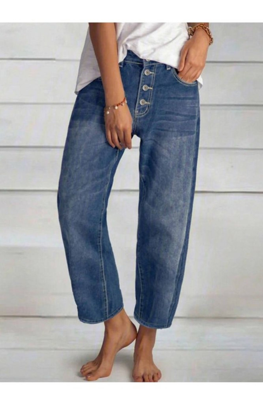 Clothing Azzlee Jeans & Denim | Casual Button Jeans With Pockets Blue