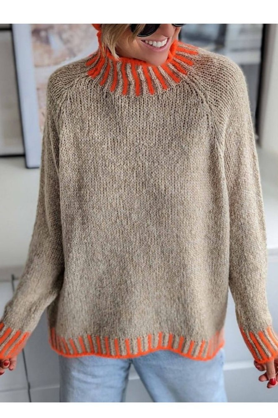 Clothing Azzlee Sweater & Cardigans | Trendy Round Neck Print Sweater Gray