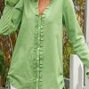 Clothing Azzlee Blouse & Shirts | Casual V-Neck Long Sleeve Solid With Buttons Blouse Green