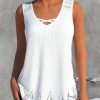 Clothing Azzlee Tanks | Casual V Neck Lace Sleeveless Tank White