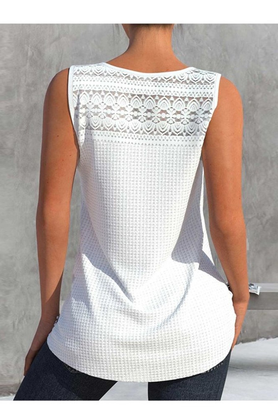 Clothing Azzlee Tanks | Casual V Neck Lace Sleeveless Tank White