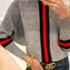 Clothing Azzlee Sweater & Cardigans | Round Neck Long Sleeve Boston Red Striped Sweater Gray