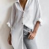 Clothing Azzlee Sweatshirt & Hoodies | Casual Stand Collar Solid Long Sleeve Blouse White