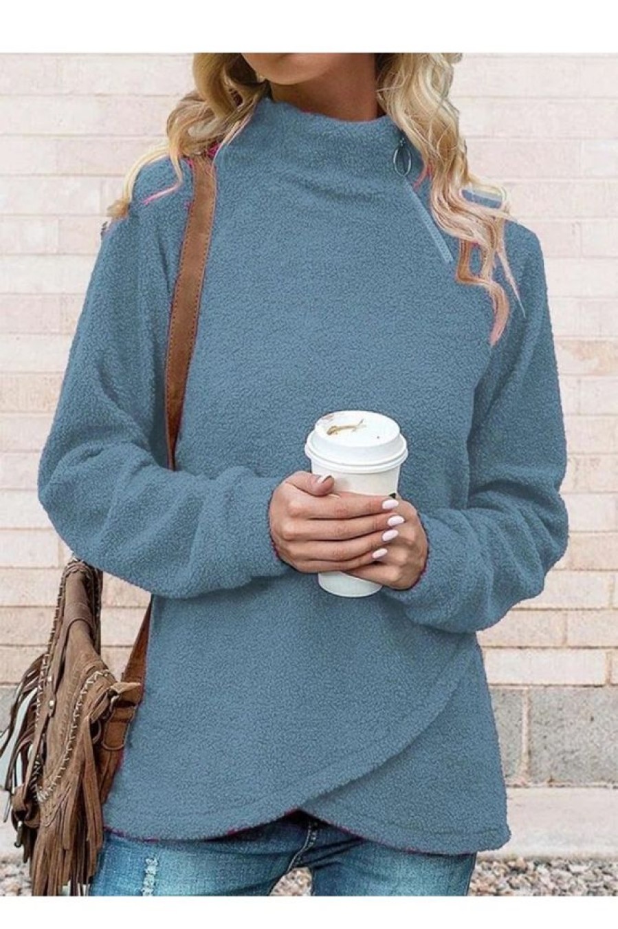 Clothing Azzlee Sweatshirt & Hoodies | Casual Half Turtleneck Sweatshirt Blue