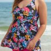 Clothing Azzlee Plus Size | Longer Length Braided Plus Size Tankini Set Floral