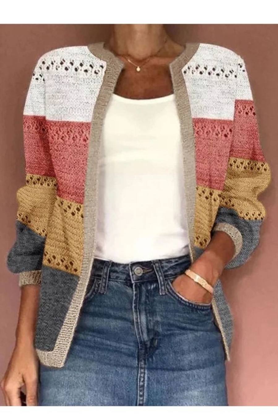 Clothing Azzlee Sweater & Cardigans | Jacquard Wrap Casual Cardigan Pink