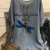 Clothing Azzlee T-Shirts | Dragonfly Print Casual Round Neck Short Sleeve T-Shirt Deep Gray