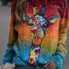 Clothing Azzlee Sweatshirt & Hoodies | Casual Graphic Tops Round Neck Long Sleeve Giraffe Printed Sweatshirts Multi