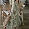 Clothing Azzlee Maxi Dresses | V Neck Half Sleeve Floral Casual Maxi Dress Green