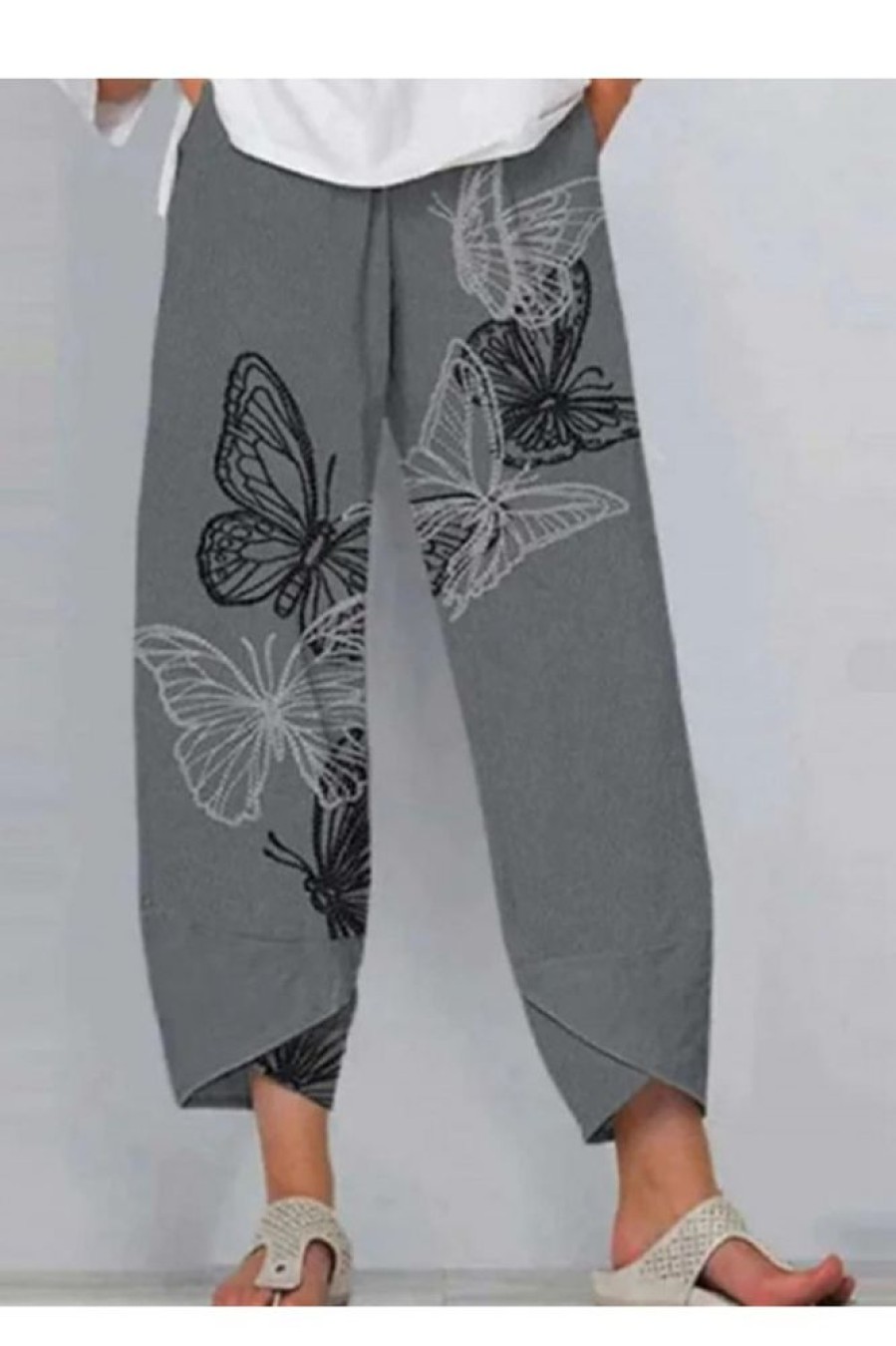 Clothing Azzlee Pants | Butterfly Printed Casual Cotton Pants For Women Gray