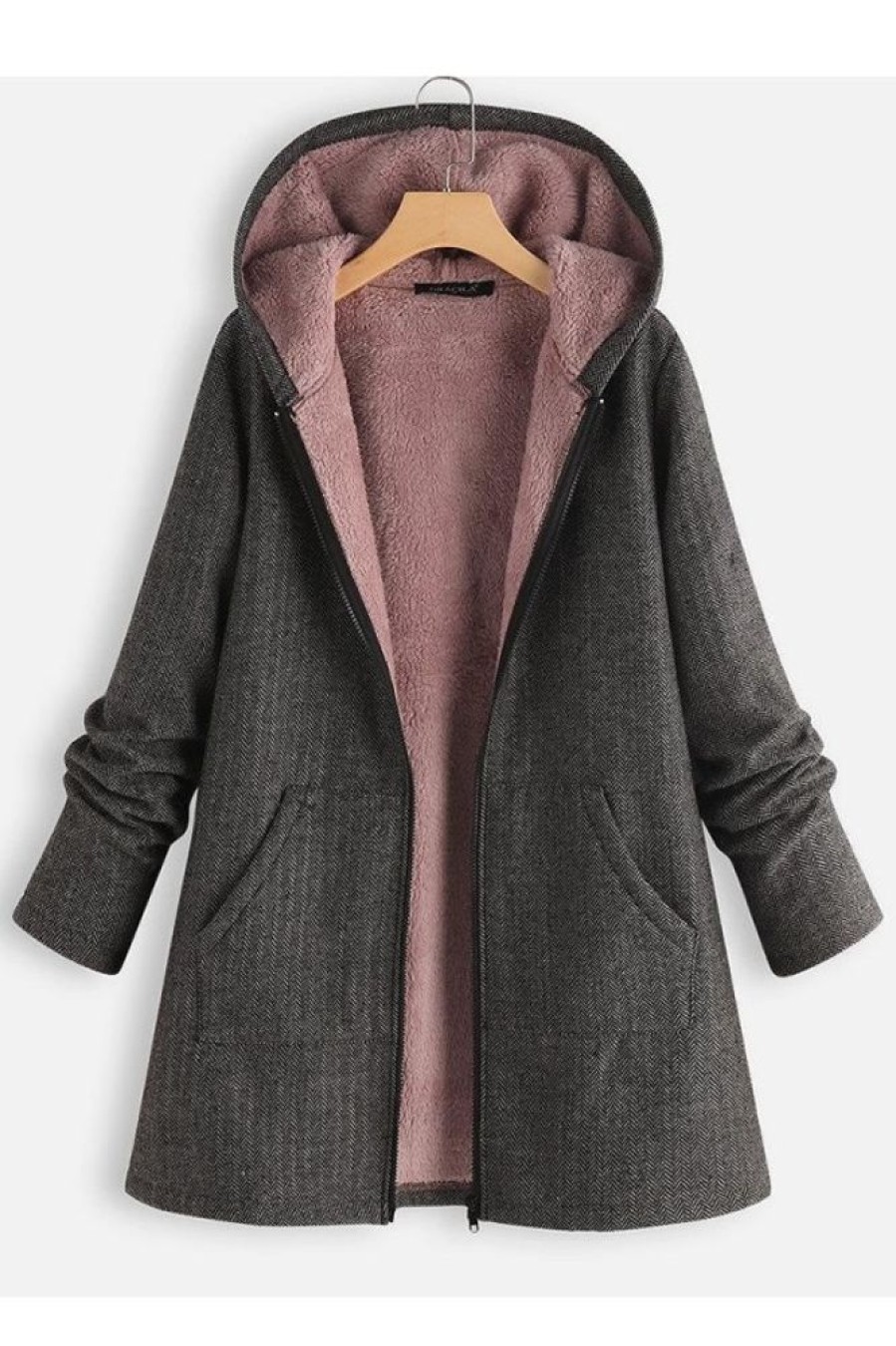 Clothing Azzlee Coats | Solid Fleece Hooded Long Sleeve Thick Coat