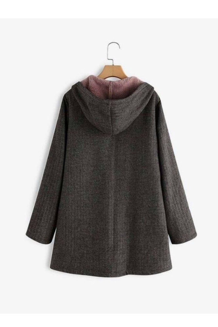 Clothing Azzlee Coats | Solid Fleece Hooded Long Sleeve Thick Coat