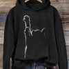 Clothing Azzlee Sweatshirt & Hoodies | Cute Cat Silhouette Casual Hoodie Black