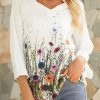 Clothing Azzlee Blouse & Shirts | Floral Print Casual V-Neck 3/4 Sleeve Blouse White