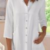 Clothing Azzlee Blouse & Shirts | Casual Lapel 3/4 Sleeve Solid With Buttons Blouse White