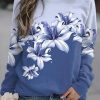 Clothing Azzlee Sweatshirt & Hoodies | Casual Graphic Tops Round Neck Floral Printed Long Sleeve Sweatshirts Blue