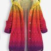 Clothing Azzlee Coats | Casual Gradient Art Print Coral Fleece Button Coat Multi