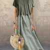 Clothing Azzlee Maxi Dresses | Short Sleeve Round Neck Plaid Casual Summer Two Piece Maxi Dress