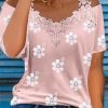 Clothing Azzlee Blouse & Shirts | Casual Graphic Tops Straps Short Sleeve Floral Printed Blouse Pink