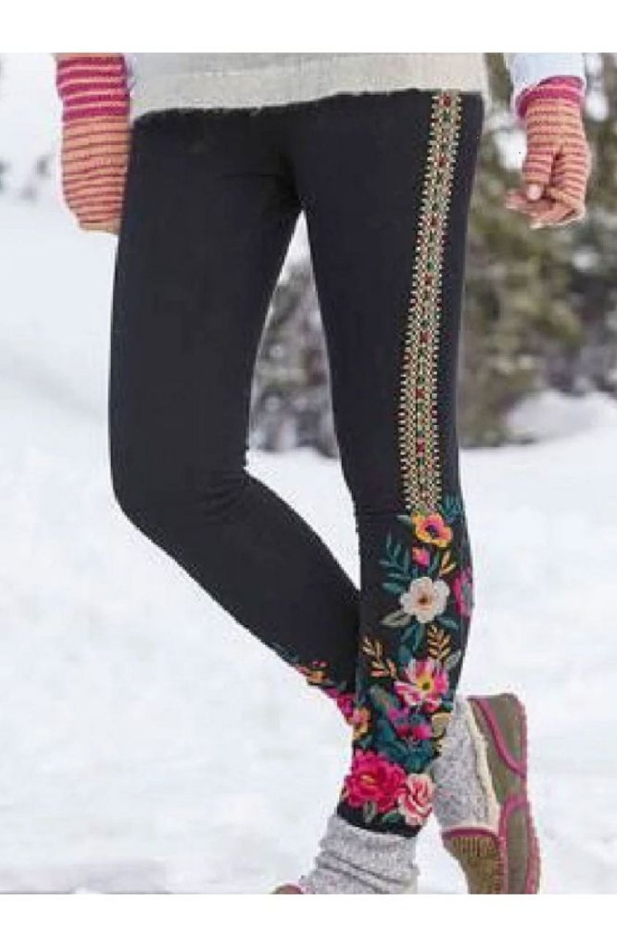 Clothing Azzlee Leggings | Casual Floral Printed Leggings Black