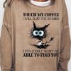 Clothing Azzlee Sweatshirt & Hoodies | Vintage Funny Cat Print Loose Sweatshirt Khaki