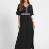 Clothing Azzlee Maxi Dresses | V-Neck Half Sleeve Polka Dot Printed Modest Maxi Dress Black