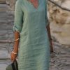 Clothing Azzlee Midi Dresses | Casual V-Neck Half Sleeve Midi Shirt Dress Green