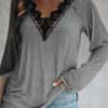 Clothing Azzlee Sweatshirt & Hoodies | Casual V Neck Solid Long Sleeve Blouse Gray