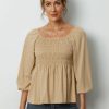 Clothing Azzlee Blouse & Shirts | Solid Square Neck 3/4 Sleeve Blouse Wheat