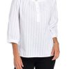 Clothing Azzlee Blouse & Shirts | Solid Round Neck Stripe Blouse White