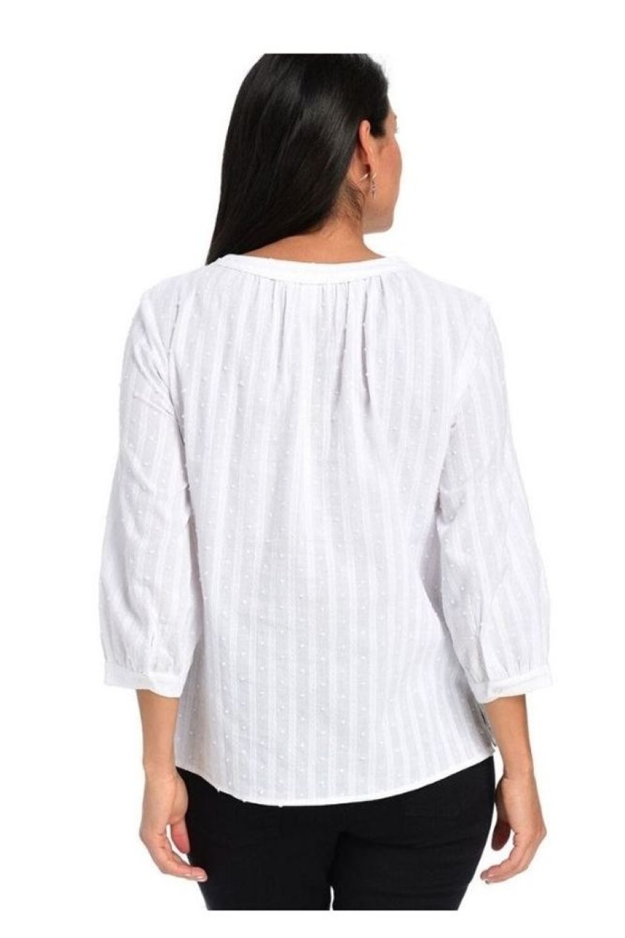 Clothing Azzlee Blouse & Shirts | Solid Round Neck Stripe Blouse White