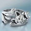 Clothing Azzlee | Lovely Cat Carving Adjustable Ring Silver