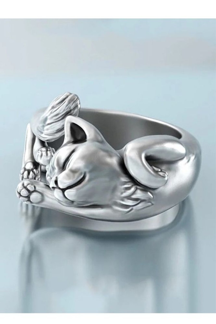 Clothing Azzlee | Lovely Cat Carving Adjustable Ring Silver