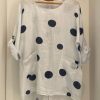 Clothing Azzlee Blouse & Shirts | Plus Size Polka Dot Print Crew Neck Blouse White