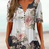 Clothing Azzlee Blouse & Shirts | Casual V Neck Floral Printed Short Sleeve Blouse Multicolor