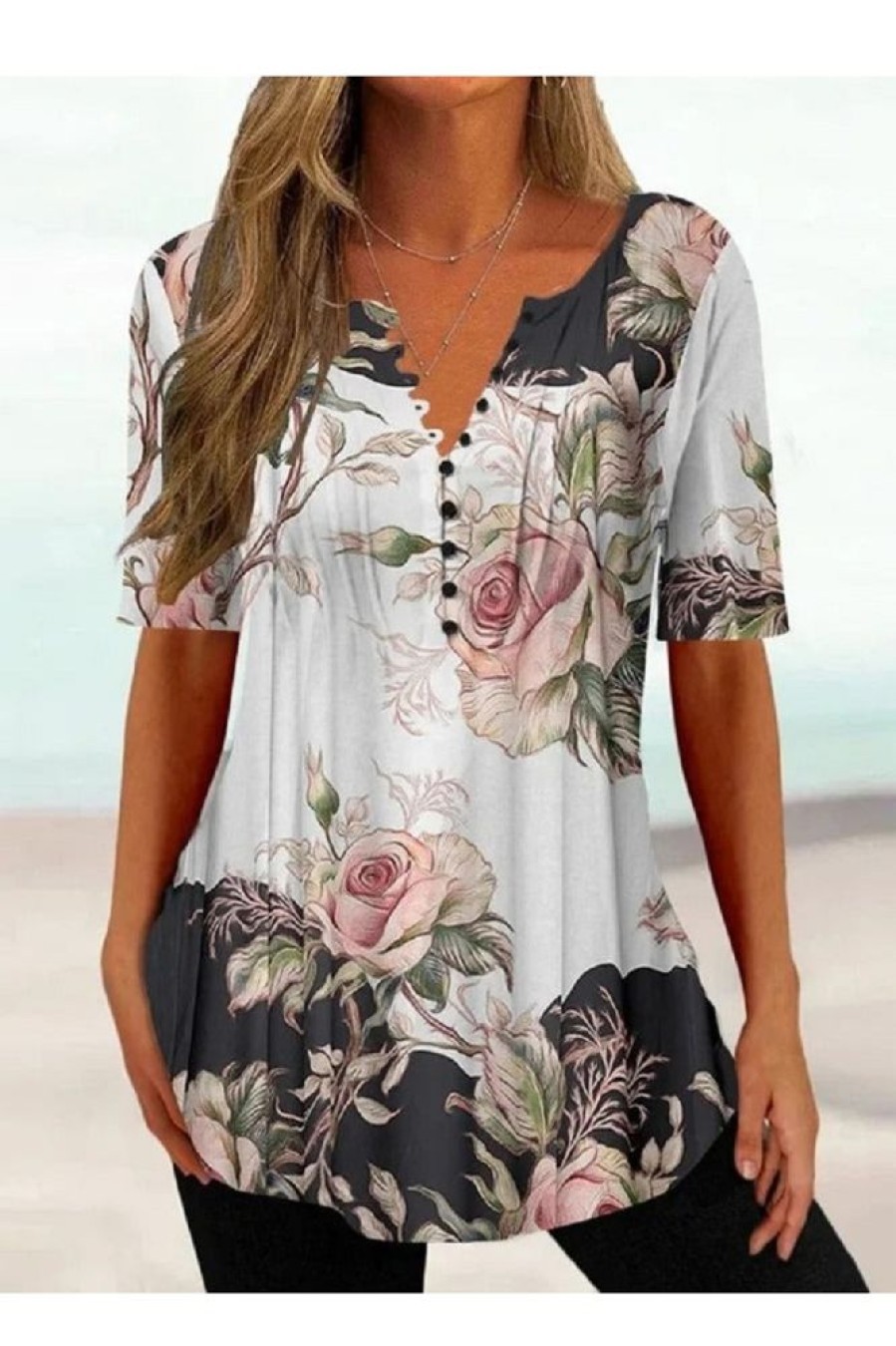 Clothing Azzlee Blouse & Shirts | Casual V Neck Floral Printed Short Sleeve Blouse Multicolor