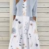 Clothing Azzlee Midi Dresses | V-Neck Half Sleeve Floral Two Piece Midi Dress Blue