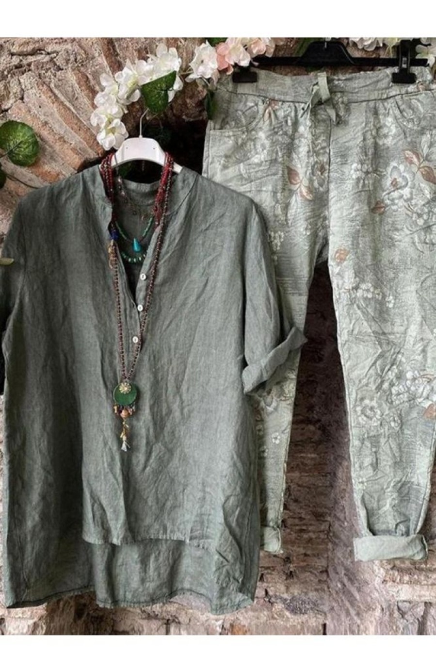 Clothing Azzlee | Cotton Blended Casual Shirt Suits Green