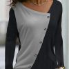 Clothing Azzlee Sweatshirt & Hoodies | Casual V Neck Patchwork Long Sleeve Blouse Black-Grey