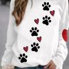 Clothing Azzlee Sweatshirt & Hoodies | Crew Neck Dog Footprints Casual Sweatshirt White