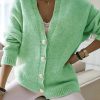 Clothing Azzlee Sweater & Cardigans | Casual Lapel Solid Long Sleeve Sweater Green