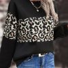 Clothing Azzlee Sweatshirt & Hoodies | Casual Crew Neck Leopard Print Sweatshirt Black