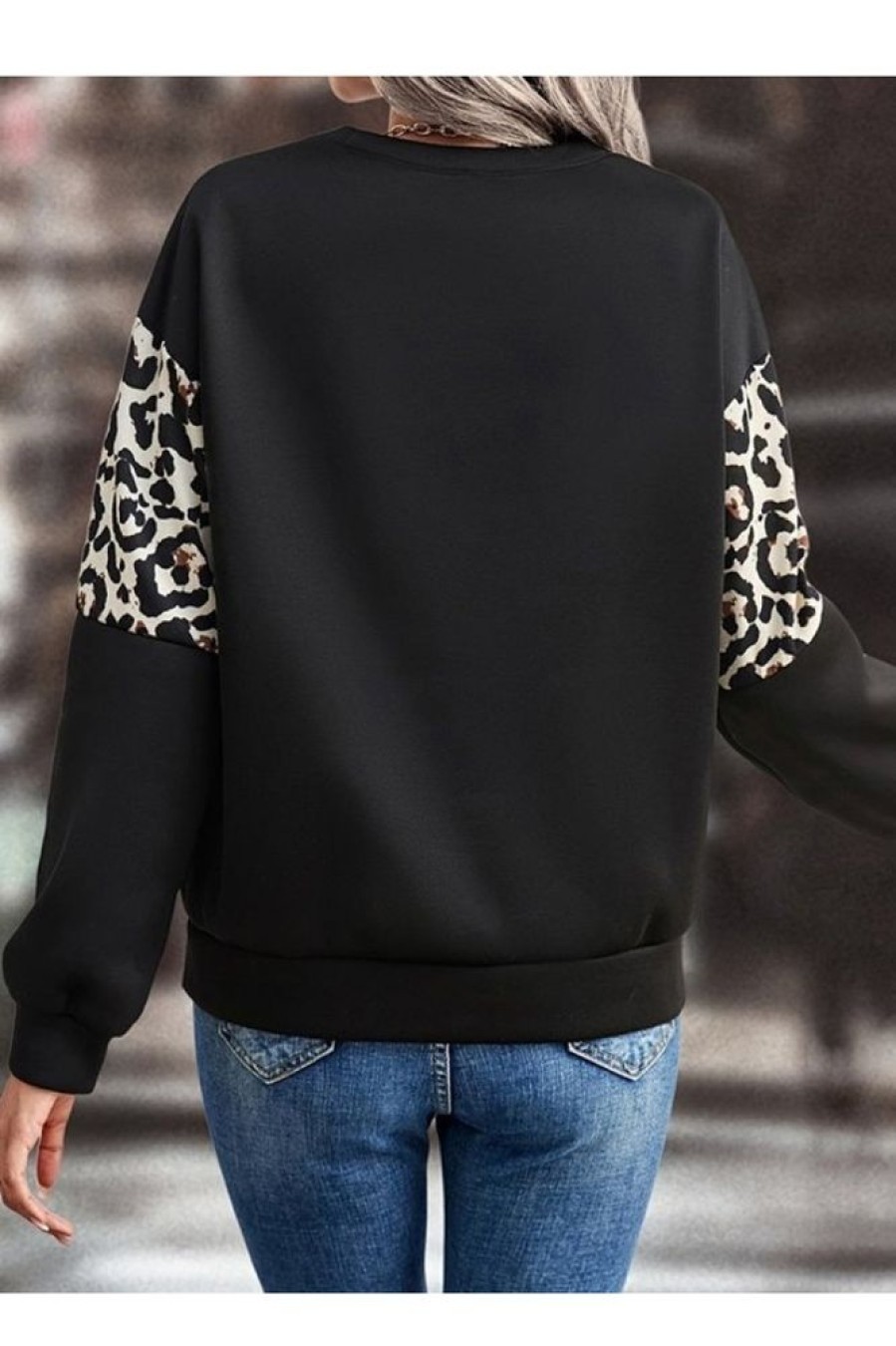 Clothing Azzlee Sweatshirt & Hoodies | Casual Crew Neck Leopard Print Sweatshirt Black